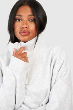 Oversize Sweatshirt Mit Halbem Reißverschluss -Deutschland Mode Pfiff Verkaufs-Shop gzz49639 ash20grey xl 3