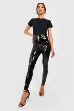 Stretch Vinyl-Leggings Mit Hohem Bund