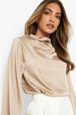 Drapierte Satin-Bluse Mit Volumen-Ärmeln -Deutschland Mode Pfiff Verkaufs-Shop gzz49919 stone xl 3