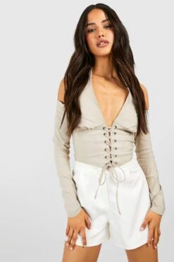 Geschnürtes Neckholder Korsett-Top -Deutschland Mode Pfiff Verkaufs-Shop gzz50282 stone xl 2