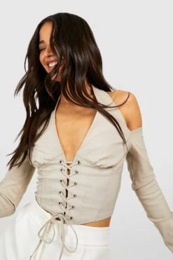 Geschnürtes Neckholder Korsett-Top -Deutschland Mode Pfiff Verkaufs-Shop gzz50282 stone xl 3