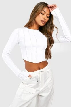 Langärmliges Geripptes Crop Top 6 Langärmliges Geripptes Crop Top -Deutschland Mode Pfiff Verkaufs-Shop gzz50321 white xl 2