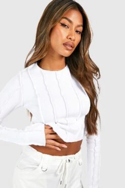 Langärmliges Geripptes Crop Top 7 Langärmliges Geripptes Crop Top -Deutschland Mode Pfiff Verkaufs-Shop gzz50321 white xl 3