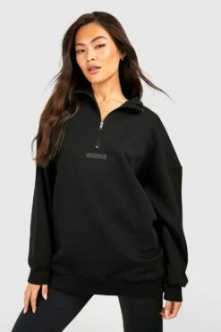 Oversize Sweatshirt Mit Logo Und Halbem Reißverschluss
