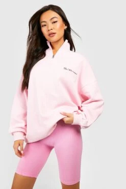 Oversize Sweatshirt Mit Text-Slogan Und Halbem Reißverschluss