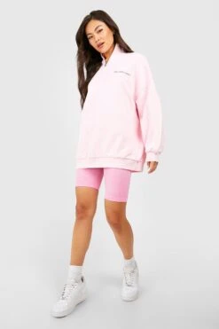 Oversize Sweatshirt Mit Text-Slogan Und Halbem Reißverschluss -Deutschland Mode Pfiff Verkaufs-Shop gzz50457 light20pink xl 2