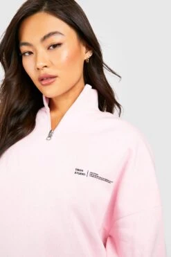 Oversize Sweatshirt Mit Text-Slogan Und Halbem Reißverschluss -Deutschland Mode Pfiff Verkaufs-Shop gzz50457 light20pink xl 3