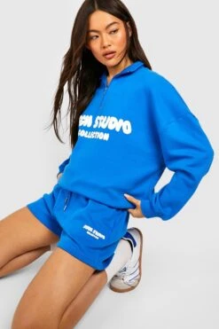 Oversize Sweatshirt Mit Print Und Halbem Reißverschluss