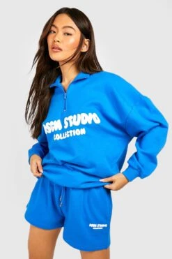 Oversize Sweatshirt Mit Print Und Halbem Reißverschluss -Deutschland Mode Pfiff Verkaufs-Shop gzz50460 cobalt xl 2