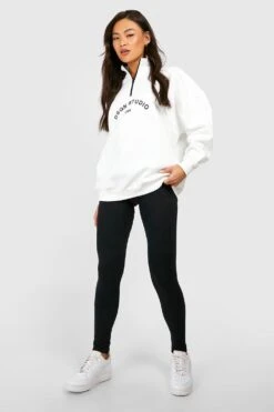 Oversize Sweatshirt Mit Stickerei Und Halbem Reißverschluss -Deutschland Mode Pfiff Verkaufs-Shop gzz50519 ecru xl 2