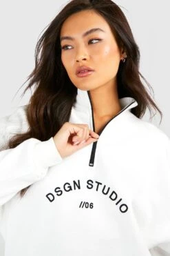 Oversize Sweatshirt Mit Stickerei Und Halbem Reißverschluss -Deutschland Mode Pfiff Verkaufs-Shop gzz50519 ecru xl 3