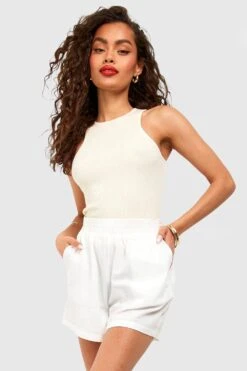 Rippstrick Crop Top Mit Geradem Ausschnitt