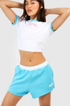 Kontrast Jogger-Shorts Mit Slogan -Deutschland Mode Pfiff Verkaufs-Shop gzz50791 aqua xl 2