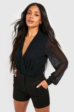 Chiffon Wickel-Body Mit Geteilten Ärmeln