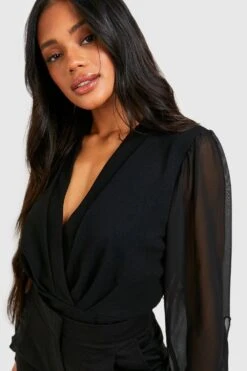 Chiffon Wickel-Body Mit Geteilten Ärmeln -Deutschland Mode Pfiff Verkaufs-Shop gzz50821 black xl 3