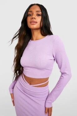 Langärmliges Geripptes Crop Top