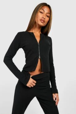 Geripptes Oberteil Mit Reißverschluss -Deutschland Mode Pfiff Verkaufs-Shop gzz50855 black xl 2