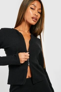 Geripptes Oberteil Mit Reißverschluss -Deutschland Mode Pfiff Verkaufs-Shop gzz50855 black xl 3