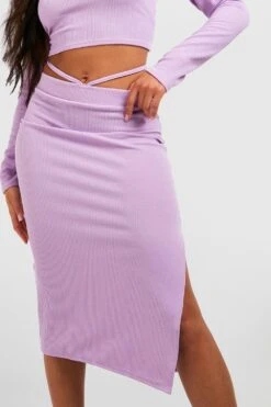 Gerippter Midirock Mit Schnür-Detail -Deutschland Mode Pfiff Verkaufs-Shop gzz50858 lilac xl 3