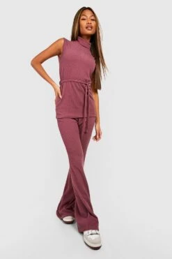 Gerippte Schlaghose In Knitteroptik -Deutschland Mode Pfiff Verkaufs-Shop gzz50968 plum xl 2