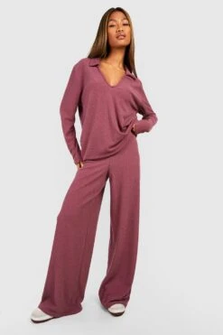 Lockere Gerippte Hose In Knitteroptik Mit Weitem Bein -Deutschland Mode Pfiff Verkaufs-Shop gzz50970 plum xl 2