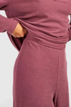 Lockere Gerippte Hose In Knitteroptik Mit Weitem Bein -Deutschland Mode Pfiff Verkaufs-Shop gzz50970 plum xl 3
