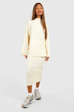 Gerippter Midirock In Knitteroptik -Deutschland Mode Pfiff Verkaufs-Shop gzz50972 ecru xl 2