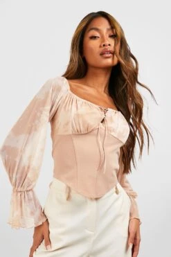 Langärmliges Batik Mesh Bardot-Korsett