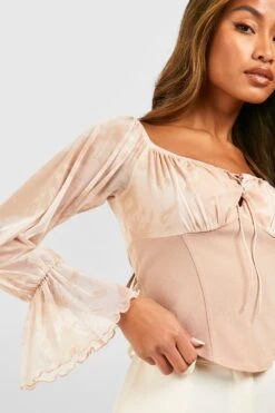 Langärmliges Batik Mesh Bardot-Korsett -Deutschland Mode Pfiff Verkaufs-Shop gzz51031 stone xl 3