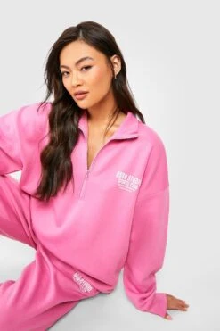 Sweatshirt Mit Sports Club Slogan Mit Halbem Reißverschluss -Deutschland Mode Pfiff Verkaufs-Shop gzz51056 pink xl 2