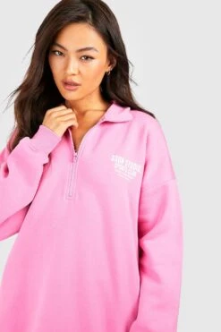 Sweatshirt Mit Sports Club Slogan Mit Halbem Reißverschluss -Deutschland Mode Pfiff Verkaufs-Shop gzz51056 pink xl 3