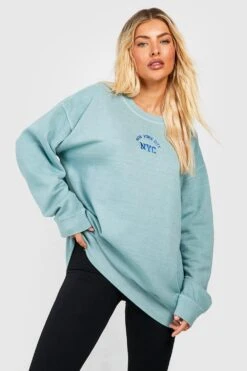 Sweatshirt Mit NYC Slogan-Stickerei