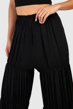 Gestufte Jersey-Hose Mit Weitem Bein -Deutschland Mode Pfiff Verkaufs-Shop gzz51104 black xl 3