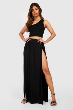 Jersey-Maxirock Mit Hohem Schlitz -Deutschland Mode Pfiff Verkaufs-Shop gzz51116 black xl 2