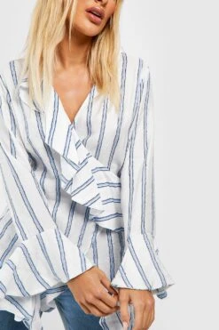 Gestreiftes Wickel-Hemd Mit Rüschen -Deutschland Mode Pfiff Verkaufs-Shop gzz51128 blue xl 3