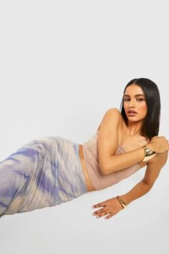 Mesh-Midirock Mit Marmor-Print -Deutschland Mode Pfiff Verkaufs-Shop gzz51338 blue xl 2