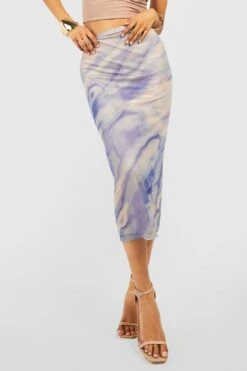 Mesh-Midirock Mit Marmor-Print -Deutschland Mode Pfiff Verkaufs-Shop gzz51338 blue xl 3