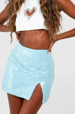 Pailletten-Minirock Mit Geteiltem Saum -Deutschland Mode Pfiff Verkaufs-Shop gzz51359 blue xl 3