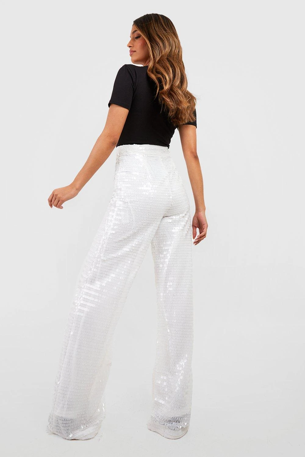 Pailletten-Hose Mit Hohem Bund Und Weitem Bein 2 Pailletten-Hose Mit Hohem Bund Und Weitem Bein – Bild 2