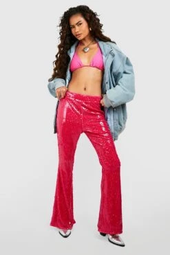 Pailletten-Schlaghose Mit Hohem Bund -Deutschland Mode Pfiff Verkaufs-Shop gzz51363 pink xl 2