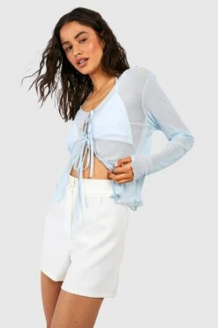 Mesh-Oberteil Mit Tiefem Ausschnitt Und Schnür-Detail