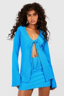 Strukturiertes Oberteil In Knitteroptik Mit Schnür-Detail Und Weiten Ärmeln 6 Strukturiertes Oberteil In Knitteroptik Mit Schnür-Detail Und Weiten Ärmeln -Deutschland Mode Pfiff Verkaufs-Shop gzz51596 blue xl 2