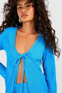 Strukturiertes Oberteil In Knitteroptik Mit Schnür-Detail Und Weiten Ärmeln 7 Strukturiertes Oberteil In Knitteroptik Mit Schnür-Detail Und Weiten Ärmeln -Deutschland Mode Pfiff Verkaufs-Shop gzz51596 blue xl 3