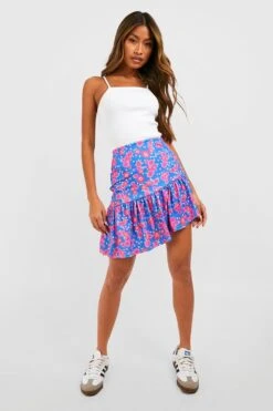 Florales Minirock Mit Rüschensaum -Deutschland Mode Pfiff Verkaufs-Shop gzz51721 blue xl 2