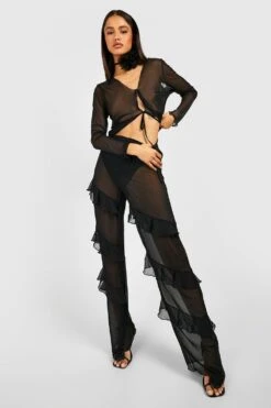 Transparente Rüschen-Schlaghose Mit Hohem Bund