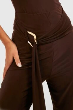 Weite Hose Mit Drapiertem O-Ring Gürtel -Deutschland Mode Pfiff Verkaufs-Shop gzz51828 chocolate xl 3