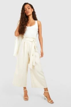 Paperbag Culotte-Hose Mit Hohem Bund Und Weitem Bein -Deutschland Mode Pfiff Verkaufs-Shop gzz51835 stone xl 2