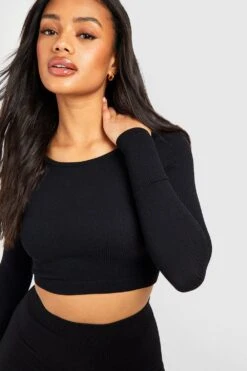 Nahtloses Geripptes Rundhals-Oberteil -Deutschland Mode Pfiff Verkaufs-Shop gzz51865 black xl 3