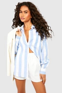 Gestreiftes Oversize Leinen-Hemd 6 Gestreiftes Oversize Leinen-Hemd -Deutschland Mode Pfiff Verkaufs-Shop gzz51953 blue xl 2