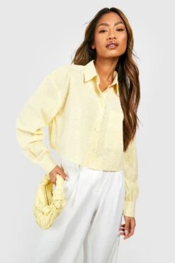 Langärmliges Kurzes Leinen-Hemd In Knitteroptik -Deutschland Mode Pfiff Verkaufs-Shop gzz51954 lemon xl 2